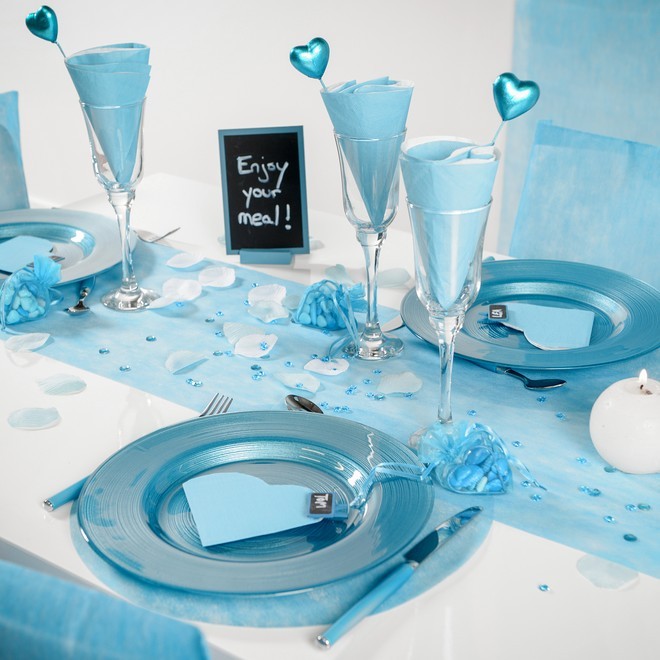Rouleau De 10 Metre Chemin De Table Bleu Cliel En Polyester Non