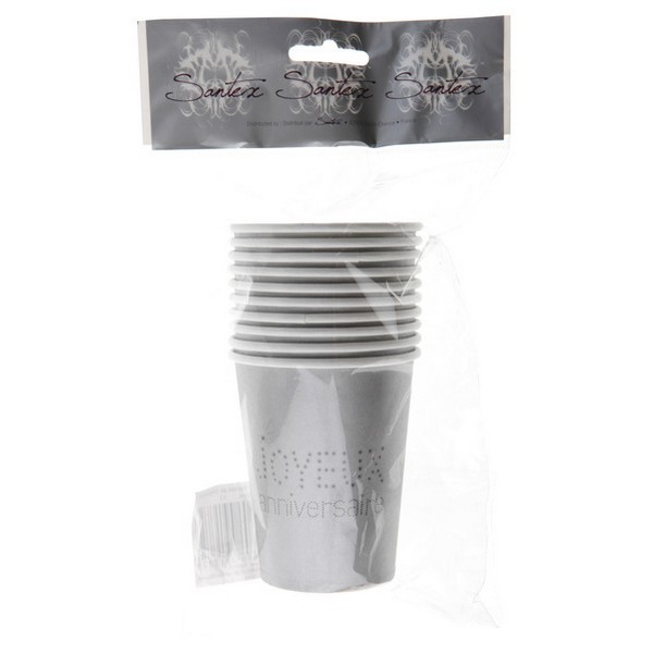 10 Gobelets En Carton Pour Anniversaire Couleur Argent 10 Gobelets En Carton Pour Anniversaire Couleur Argent